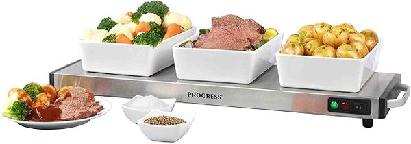 Progress EK2610P Cordless Hot Plate, Large Food Warming Tray, Plate Warmer, Portable Buffet Server Tray, 1200W, Non-Slip, 15 Minute Charge Time, Keeps Meals Warm for Up to 60 Minutes, Camping/Caravans