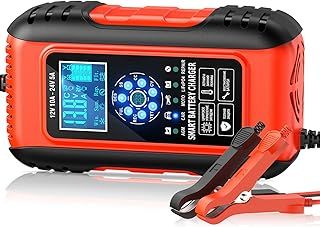 10Amp Car Battery Charger, 12V/24V Car Battery Charger,7-Stage Charging Automotive Smart LCD Screen Battery Charger Maintainer/Pulse Repair Charger Pack for Car, Motorcycle, Lead Acid Batteries & AGM