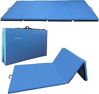 BalanceFrom GoGym All-Purpose Extra Thick High Density Anti-Tear Gymnastics Gym Folding Exercise Aerobics Mats, 304x121cm/10x4ft, 2-Inch Thick, (Blue)