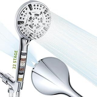 22-Stage Filtered Shower Head, Handheld Shower Head Filter for Hard Water, 10 Modes High Pressure Shower Head with 60-Inch Hose, Removes Chlorine and Harmful Substances