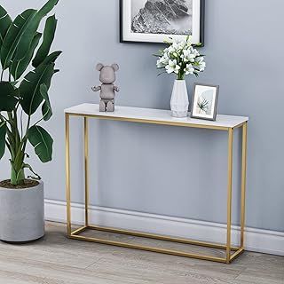 URBNLIVING Wooden Hallway Console Table with Metal Legs (White Top and Gold Legs)