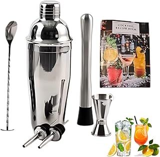 Cocktail Shaker Set – 7-Piece Stainless Steel Bartender Kit with Muddler, Jigger, Pourers, Spoon & Recipe Book – Cocktail Making Gift Set for Home Bars, Beginners & Parties