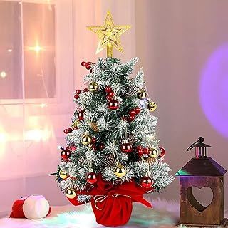 Mini Christmas Tree, 60CM Artificial Christmas Tree Tabletop Pine Tree Potted Small Xmas Tree with Christmas Ball Red Berry Pine Cone Star for Christmas Home Office Table Decorations