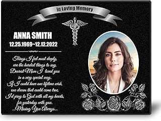 ADFSTONE Personalised Memorial plaques for Grave, Memorial Grave Plaques Stones for Humans, Loved Ones, Lost Father, Mother, Grave Markers Memorial Gifts with Engraved Photo.