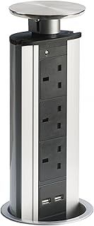 Leyton Lighting POW-3SS Pop-up Socket Power Port & USB Charger, brushed steel