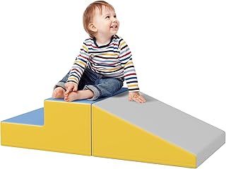 HOMCOM Soft Play Set, 2 Piece Kids Climb and Crawl Foam Play Activity Toys, Soft Play Equipment for Toddlers 12-36 Months, Grey