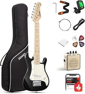Donner 30 Inch Kids Electric Guitar Beginner Kit Junior ST Style Mini Guitar Premium Bundle with Amp, Tuner, Capo, Bag, Strap, String, Cable (DSJ-100, Black)