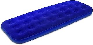 Soft Flocked Single Air Bed Inflatable Mattress Relaxing Blow Up Bed Camping Bed Equipment Comfort Sleeping Air Bed Single Waterproof Durable Camp Beds for Adults and Kids