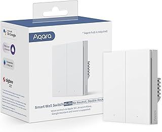 Aqara Smart Wall Switch H1 (No Neutral, Double Rocker), Requires Zigbee AQARA HUB, Remote Control Light Switch for Smart Home, Compatible with Amazon Alexa, Apple HomeKit, Google Assistant, IFTTT