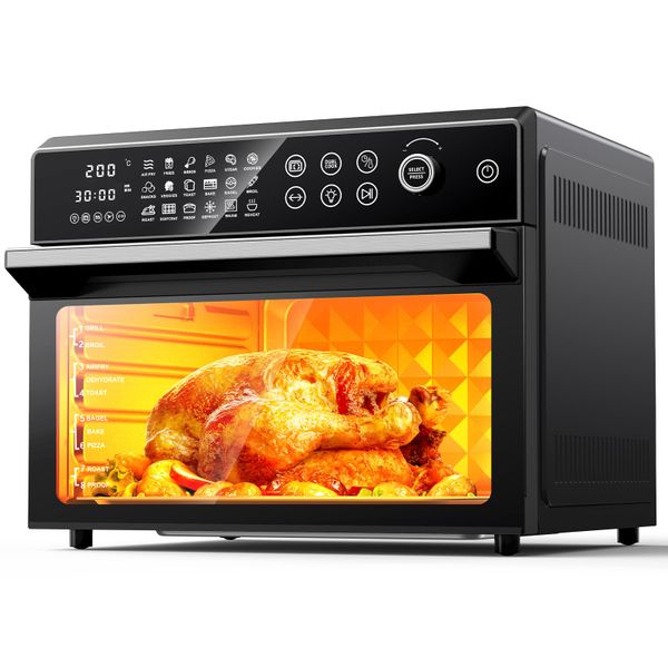 30L Air Fryer Oven with Rotisserie, 1800W, 18 in 1 Presets Dual-Cook Function XXXL Air Fryer, 360°Hot Air Circulation Technology/Digital Knob/LED Touch Panel/Timer & Temperature Control, 7 Accessories