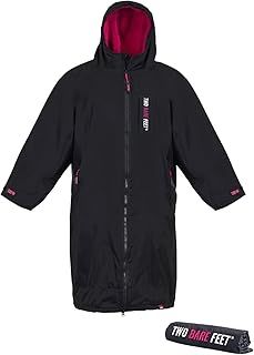 Two Bare Feet Waterproof Long Sleeve Changing Robe with Hood & Changing Mat, Sherpa Fleece Lining, Windproof, Warm, for Watersports, Swimming, Surfing, SUP
