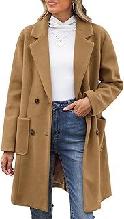 Yuson Girl Women's Coats Winter Overcoat Jackets for Women Wool Blend Coat Solid Colour Autumn Trench Pea Coat Classic Lapel Collar Warm Overcoat Double Breasted Mid-Length Jacket Outwear