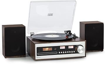 Auna Vinyl Record Player, Bluetooth Vinyl Records Turntable Record Players for Vinyl with Speakers, Home Audio Record Players, Retro Vintage USB & CD Turntable, MP3, AUX, DAB, Speakers Stereo Systems