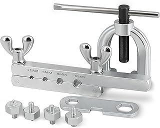 SAE 45 Degree Double Flare Brake Line Flaring Tool Kit with (3/16, 1/4, 5/16, 3/8, 1/2") Adapters Dies Automotive Copper Steel Aluminum Brake Fuel Hydraulic Line Tubing Fitting Case Set