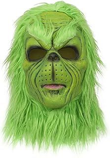 3PCS Christmas Grinch Mask Furry Gloves Hat Green Big Monster Latex Full Head Mask Christmas Halloween Carnival Cosplay Costume Props Fancy Dress Mask for Adults
