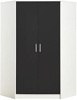 Reflect - 2 Door CORNER Wardrobe with 2xHanging Rails and 10 Shelves for Bedroom (H: 180cm x W: 103cm x D: 103cm) (Grey Gloss/Matt White)