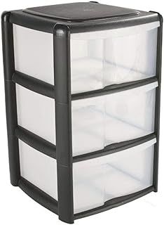 3 Drawer Plastic Storage Tower Unit, Black & Clear - Tontarelli