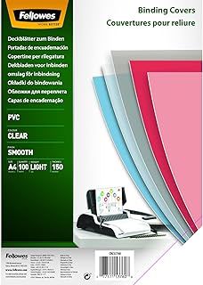 Fellowes A4 Binding Cover - 150 Microns PVC Binding Covers - Pack of 100 Binding Covers - Transparent