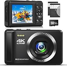 4K 64MP Digital Camera - Autofocus UHD Compact Camera - Rechargeable Vlogging Camera with 32GB Card & 2 Batteries, Portable Mini Camera with 16X Digital Zoom for Kids Beginners Teenagers