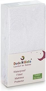 Dudu N Girlie Waterproof Cot Bed Mattress Protector, Non Noisy Toddler Bed Sheets 140 x 70 Fitted Breathable Terry Towel Deep Mattress Protector Topper Cover. White