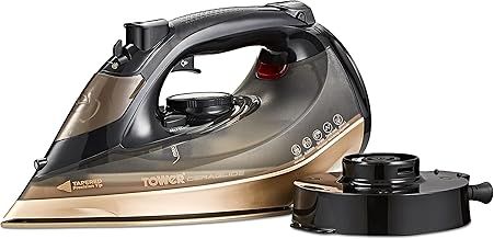 Tower T22022GLD Ceraglide 360 Cord Cordless Steam Iron with Rapid Heat-Up and Recharge, 2800W, Black and Gold
