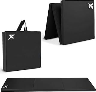 Xn8 Sports Tri-Fold Gymnastics Tumble Mat - 6cm Thick & 6Ft Long Foldable Gymnastic Exercise Mat for Kids and Adults- Non Slip PU Leather Surface Crash Mat with Carrying Handles for Yoga Pilates