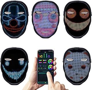 LED Mask Halloween Mask with App Control Shining Mask Scary Mask DIY Patterns Rhythm Mask Induction Switch Mask for Parties Purge Mask Carnival Gift Halloween costume Mask Masquerade masks