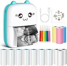 Mini Thermal Printer, Inkless Mini Printer Compatible with Android and IOS, Portable Sticker Printer for Printing Photos, Sticky Notes, Lists (Includes 13 Rolls of Thermal Paper)
