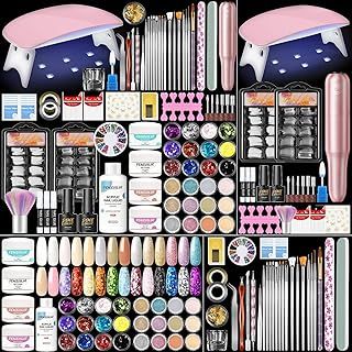 PEACECOLOR Acrylic Nail Kit - Full Nail Kit Acrylic Set with Lamp and Electric Nail File, 4 Colors Acrylic Powder Nail Liquid Nail Kit 24pcs Glitter Powder for Nail Art Manicure Starter Kit DIY