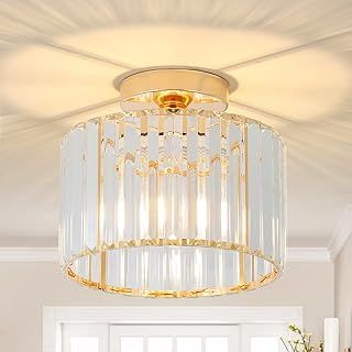 Modern Crystal Chandeliers, Gold Ceiling Light Fitting with Glass Lampshade, Flush Lights for Living Room, Bedroom, Kitchen, Hallway, Bathroom