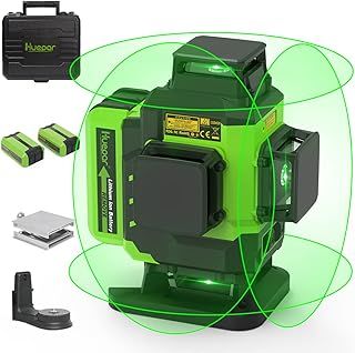 Huepar 3D Green Laser Level - 3x360° Self-Leveling 12 Lines Outdoor Cross Line Laser with Pulse Mode, 2 Rechargeable Li-ion Batteries, Magnetic Bracket, Hard Carry Case