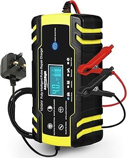 12V/24V 8Amp Automatic Battery Charger with 3-Stage Charging, 6 Modes, LCD Screen, Intelligent Charging, Repairs, Maintains Car, Motorcycle, Boat, Mower Battery