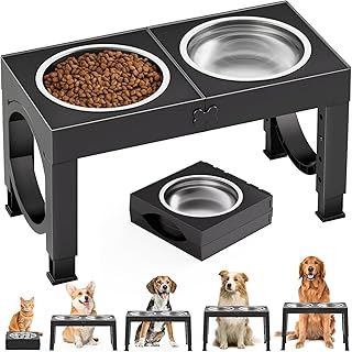 Aystkniet Raised Dog Bowls for Medium Large Dogs, Height Adjustable Dog Bowl Stand 23cm/27cm/31cm/35cm, with 2×1000ML Stainless Steel Dog Food Water Bowl, Elevated Dog Bowls, Dog feeding station