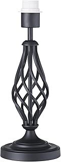 Traditional and Classic Matt Black Table Lamp Base with Switch and Ornate Twist Metal Stem Design | 1 x E27 60w Maximum | 37cm Height by Happy Homewares