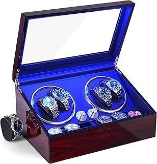 ANWBROAD Watch Winder for Automatic Watches 4 Watch Rotator and 6 Extra Storages with Super Quiet Mabuchi Motor LED Backlight Watch Turner Piano Paint Watch Shaker 5 Rotating Modes Gift USB JWW002Y