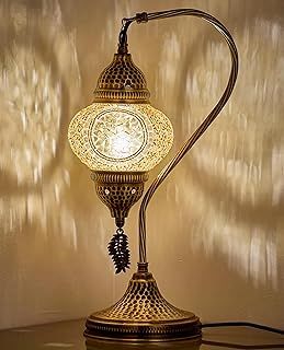 DEMMEX Authentic Turkish Moroccan Mosaic Lamp - Handcrafted in Turkey - Table/Bedside Lamp with Mosaic Glass Globe & Hammered Metal Body, Bulb Included, 15", Unique Gift (Gold)