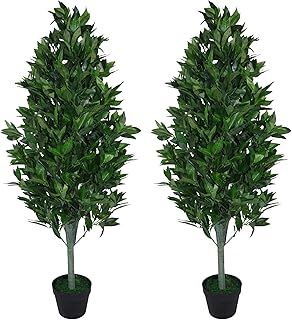Leaf LEAF-7092-PAIR Pair of 120cm (4ft) Artificial Topiary Bay Trees Pyramid Extra Large, Green Cone