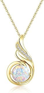 KINGWHYTE Opal Necklace 925 Sterling Silver Phoenix Princess Necklace, Opal Pendant for Women Birthstone Jewellery Birthday Gift for Her - 18" + 2" Silver Chain