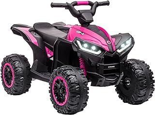 HOMCOM 12V Electric Quad Bike for Kids Ride On Car Toy, with Forward Reverse Functions, LED Headlights, Music, for Ages 3-5 Years - Pink