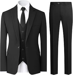 Allthemen Mens 3 Piece Suit 1 Button Business Solid Color Stretch Tuxedo Blazer Waistcoat Trousers