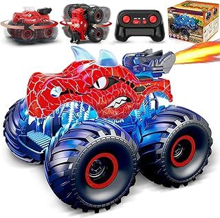 HappyGoLucky Shark Amphibious Remote Control Cars with LED Lights, 360 Flips RC Car Toys for 3 4 5 6 7 8 Year Old Boy Gifts, Monster Truck Toys Boys Toys Age 3-8, Presents Gifts for 4-9 Year Old Boys