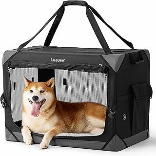 Lesure Dog Travel Crate Large - Pet Soft Sided Carriers for Dogs Outdoor, Foldable Portable Puppy Crates for Cats, Collapsible Dog Carrier for Car, Black, 71x51x51cm