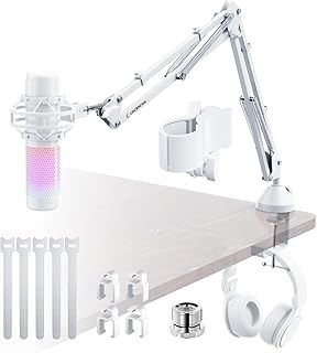 Microphone Arm Professional Overhead Microphone Stand (Low Profile White)