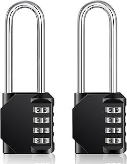 ZHEGE Combination Padlocks Long Shackle, Outdoor Padlocks Heavy Duty and Weatherproof for Fence Gate, Shed, Hasp, 4 Digit Code Padlock for Gym Locker, School Locker, Toolbox (2 Pack, Black)