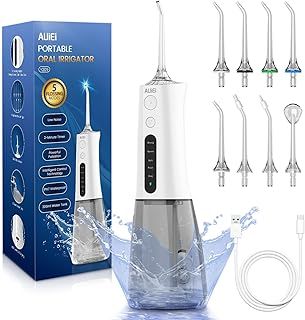 Water Flosser for Teeth Cordless Oral Irrigator Portable Dental Teeth Cleaner Picks 300ML 5 Modes, USB Rechargeable & IPX7 Waterproof Plaque Removal Tool for Travel Home Use(White)