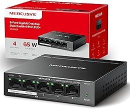 MERCUSYS MS105GP 5 Port Gigabit Network Switch, Ethernet Switch with 4-Port PoE+, 65W Total Budget , Metal Case, Desktop or Wall Mount, TP-Link Silent Operation, Power Saving, Plug & Play