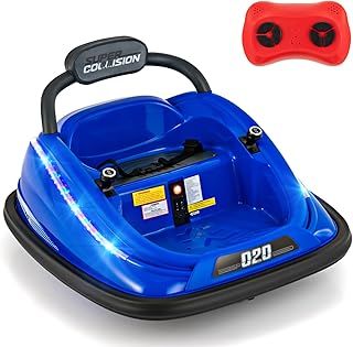 GYMAX Kids Ride On Bumper Car, 12V Children Electric Waltzer Car with Remote Control, Dual Joysticks, Music, Flashing Lights & Safety Belt, 360° Spin Toy Car for 3-8 Years Old Boys Girls (Pink)