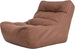icon Lorenzo Lounger Bean Bag Chair, Brown, Faux Leather Large Adult Bean Bag with Filling Included, Comfy Chair, Living Room Furniture, Bedroom Furniture