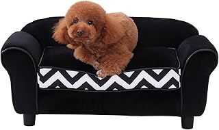 PawHut Pet Sofa Couch Dog Cat Wooden Sponge Sofa Bed Lounge Comfortable Luxury w/Cushion (Black)