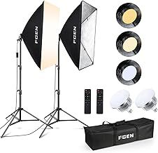 Softbox Photography Lighting,FGen 85W LED Soft Box with Remote Control Dimmable 2700-6400K 3 Colour Temperatures （White,Warm,Cold）Bulbs for Video,Portrait and Products Shooting